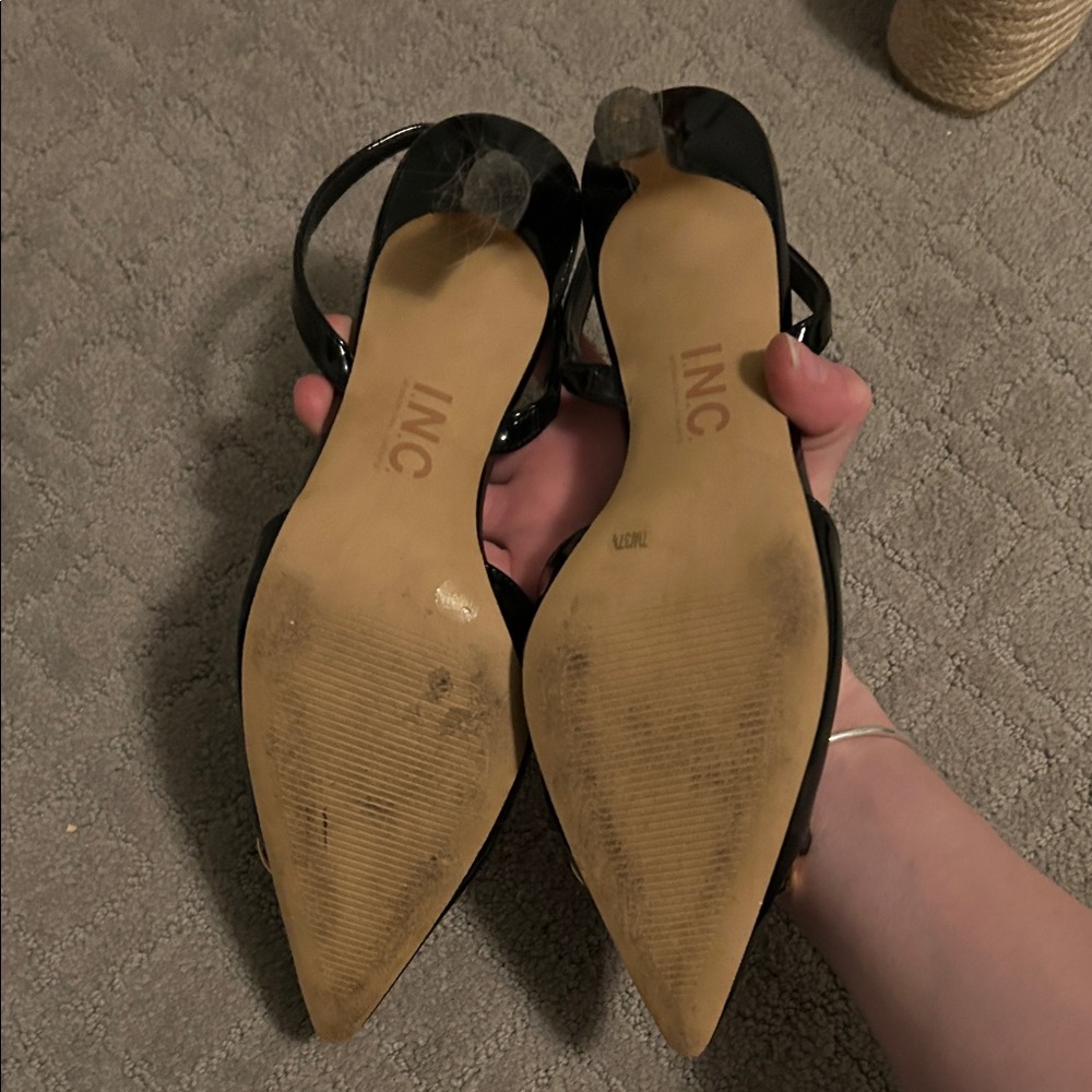INC International Concepts Black Kitten Heels with Gold Detail - Picture 2 of 3